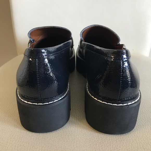 Franco Sarto Balin Platform Penny Loafers Patent Shiny Navy Blue Size 9.5 NEW - Picture 4 of 7
